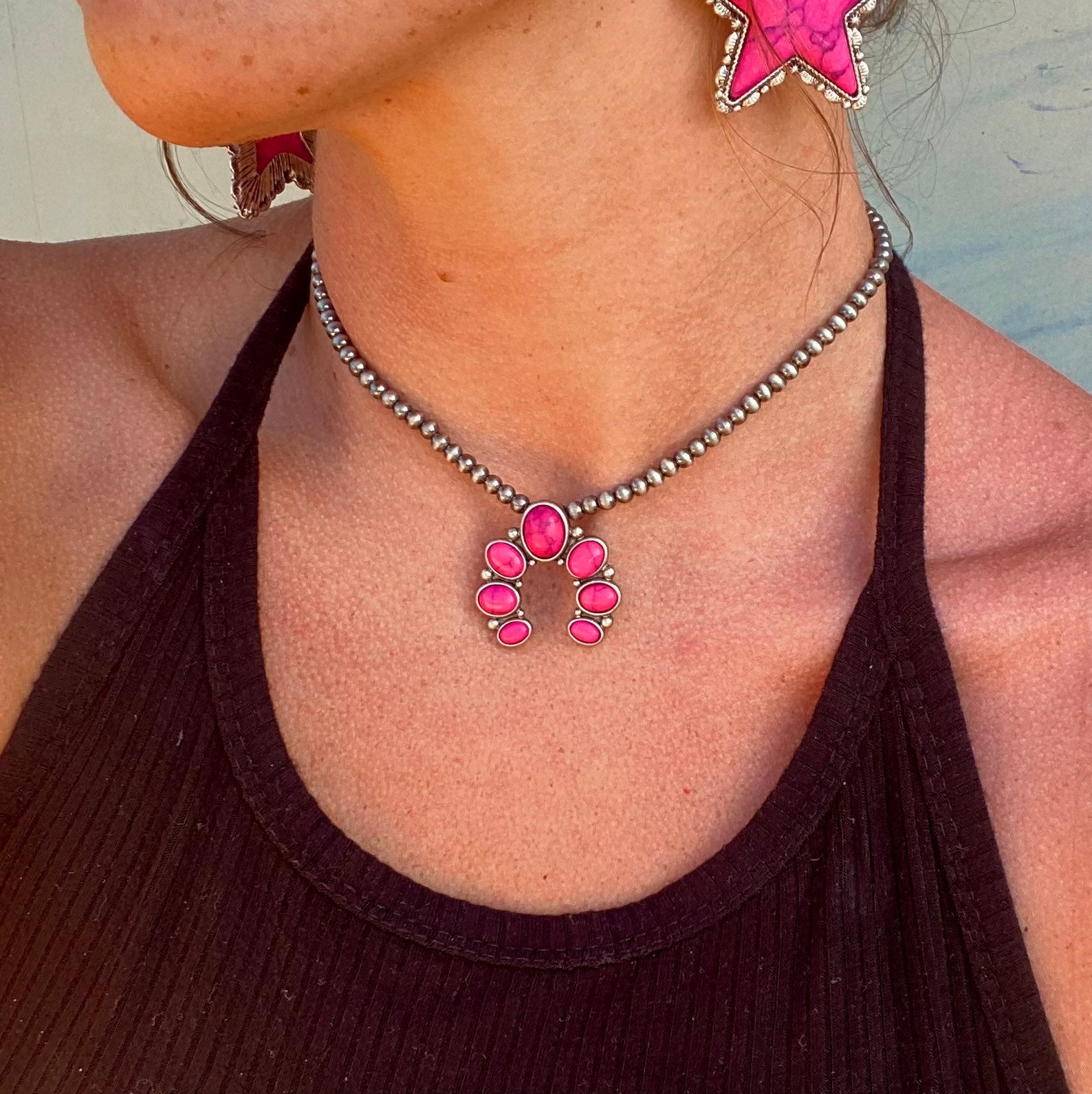 Western Hot Pink Squash Blossom Necklace Etsy