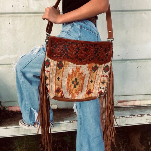 Leather Western Saddle Blanket Tassel Myra Bag European and Etsy