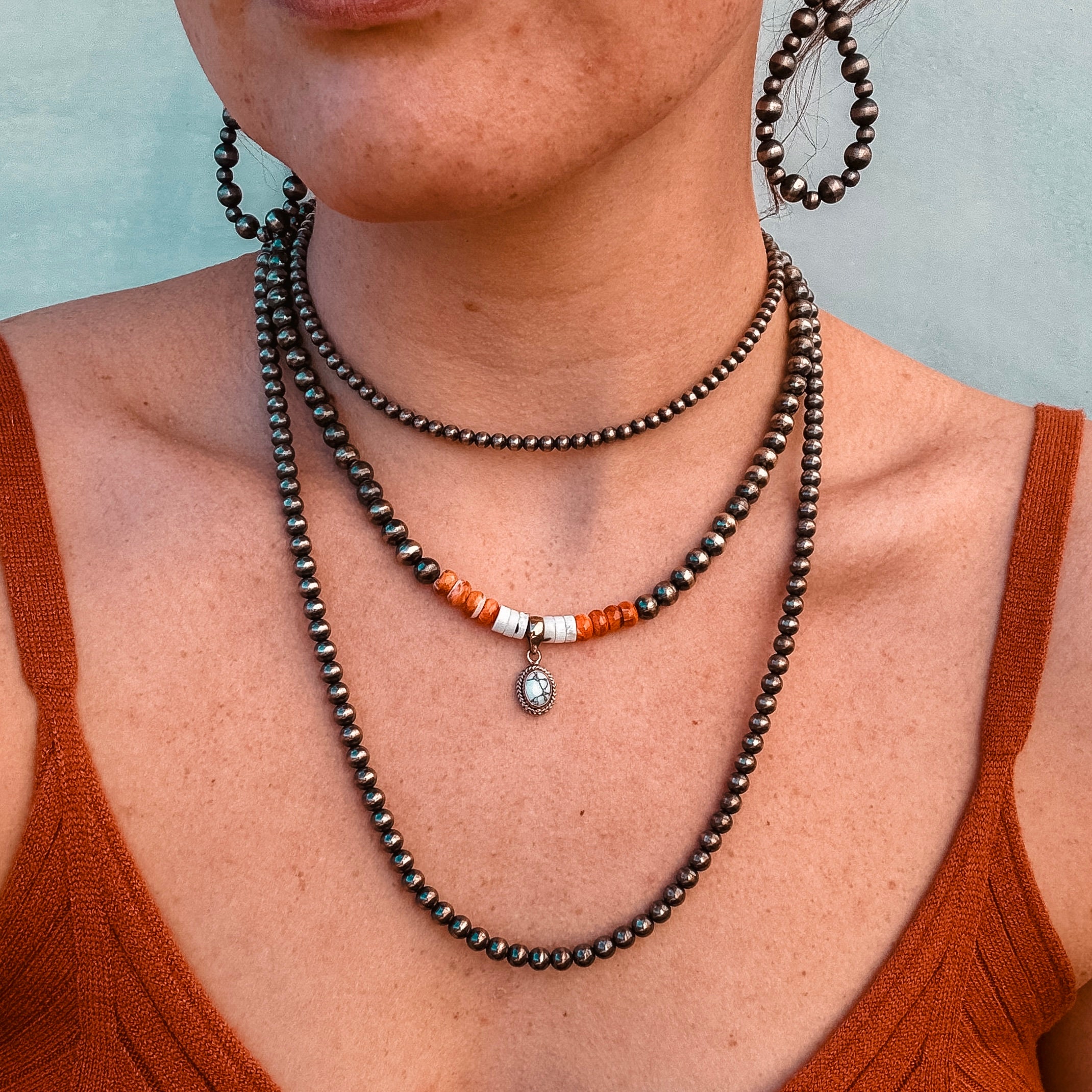 Genuine White Buffalo, Spiny Oyster, and Navajo Pearl necklace