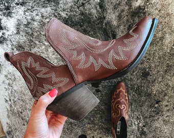Western leather ankle booties