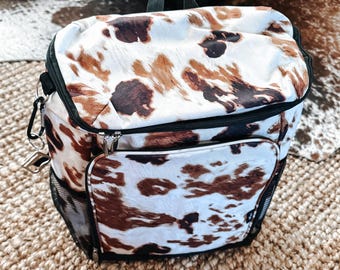 Cow print western insulated backpack cooler