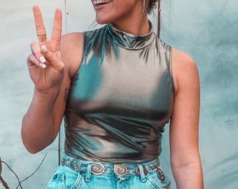 Metallic silver bodysuit
