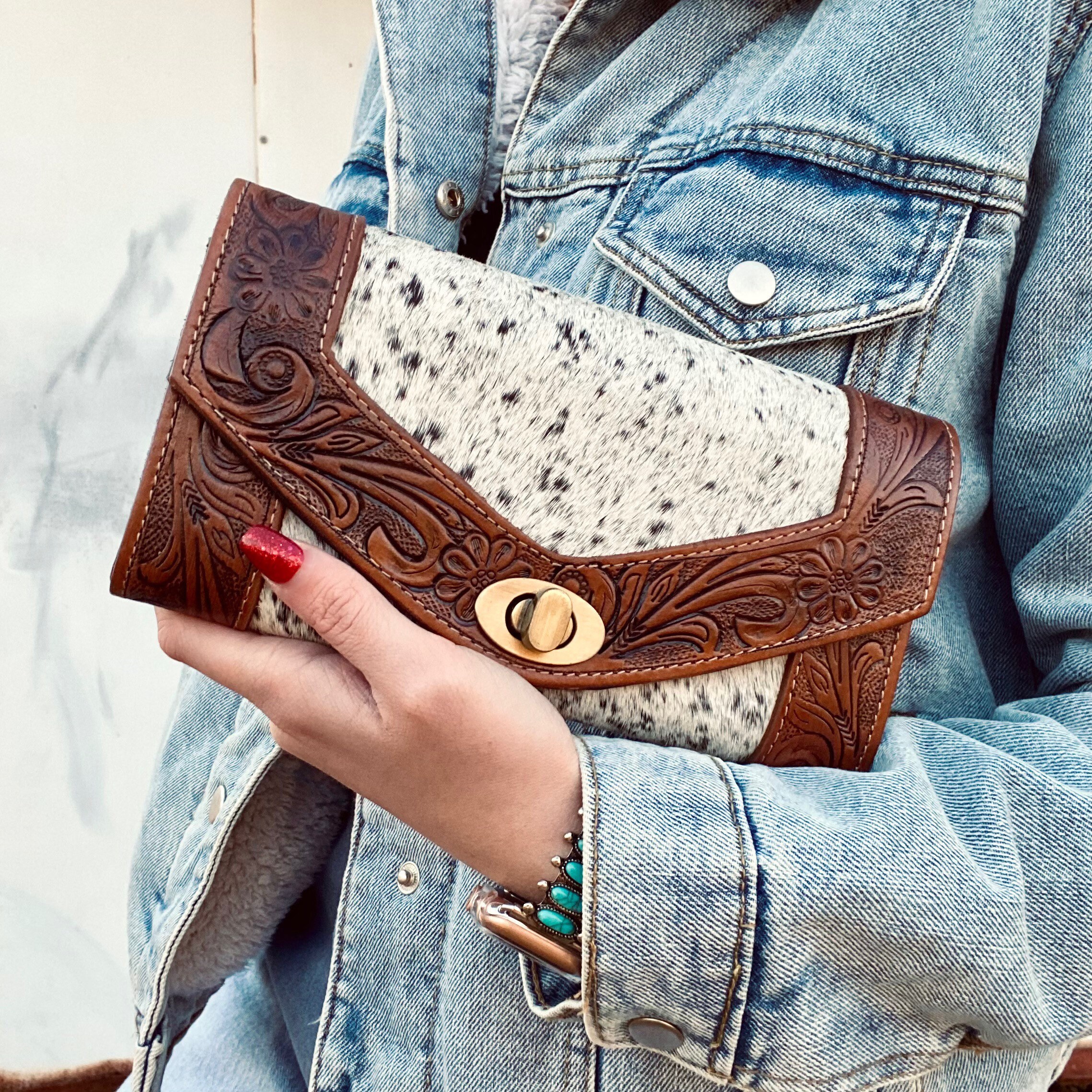 Genuine Leather Cowhide Wallet Etsy