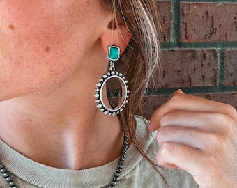 Western turquoise hoop earrings