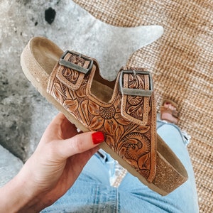 Western tooled leather sandals