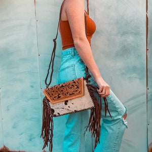 Genuine leather and cowhide crossbody purse