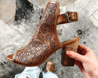 Western tooled heels