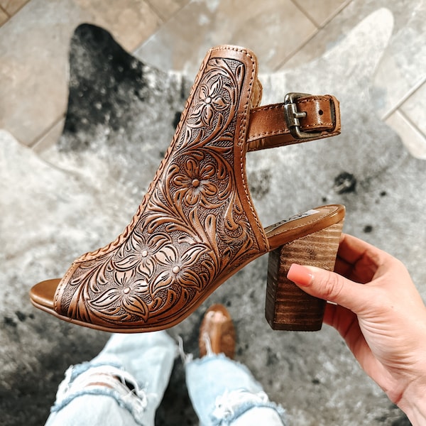 Western tooled heels