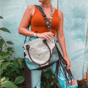Leather and cowhide tassel bag