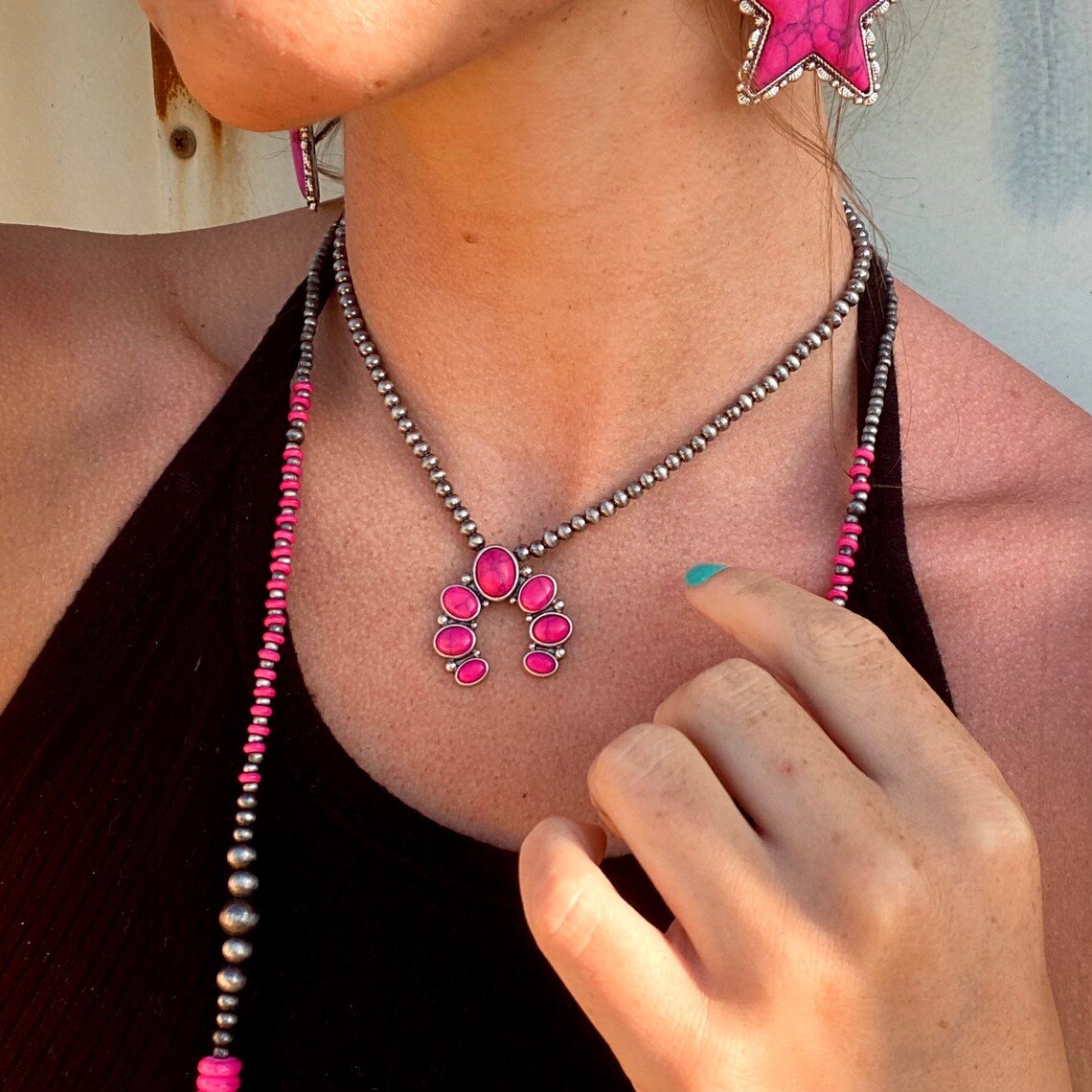Western Hot Pink Squash Blossom Necklace Etsy