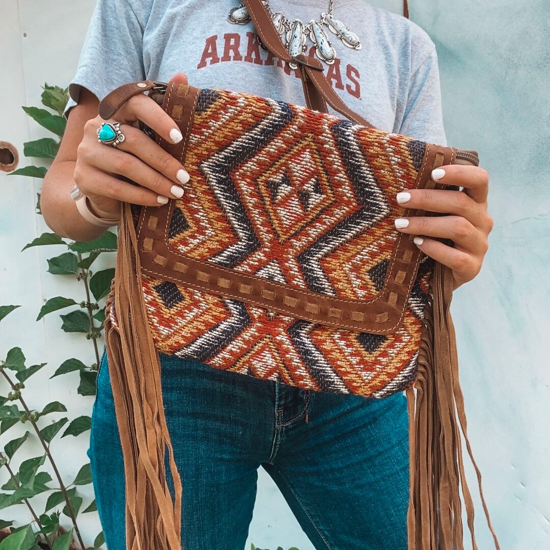 Western Leather Fringe Crossbody Purse Etsy
