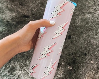 Stainless steel pink lightning bolt tumbler