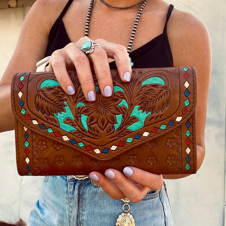 Genuine Leather Western Wallet Etsy