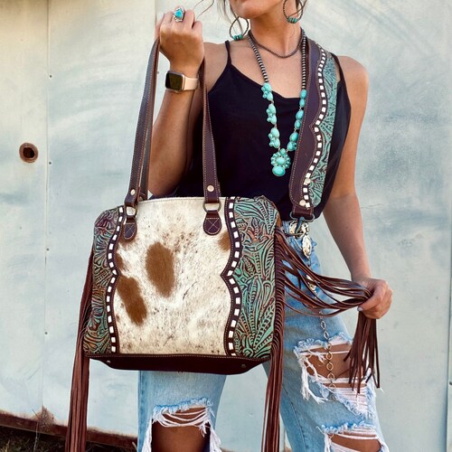 Genuine Cowhide and Leather Tassel Bag Etsy
