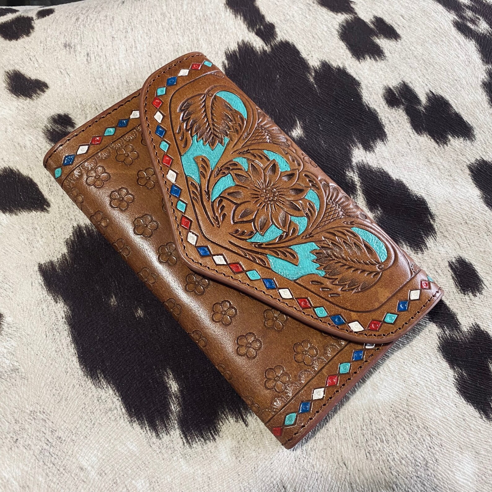 Genuine Leather Western Wallet Etsy