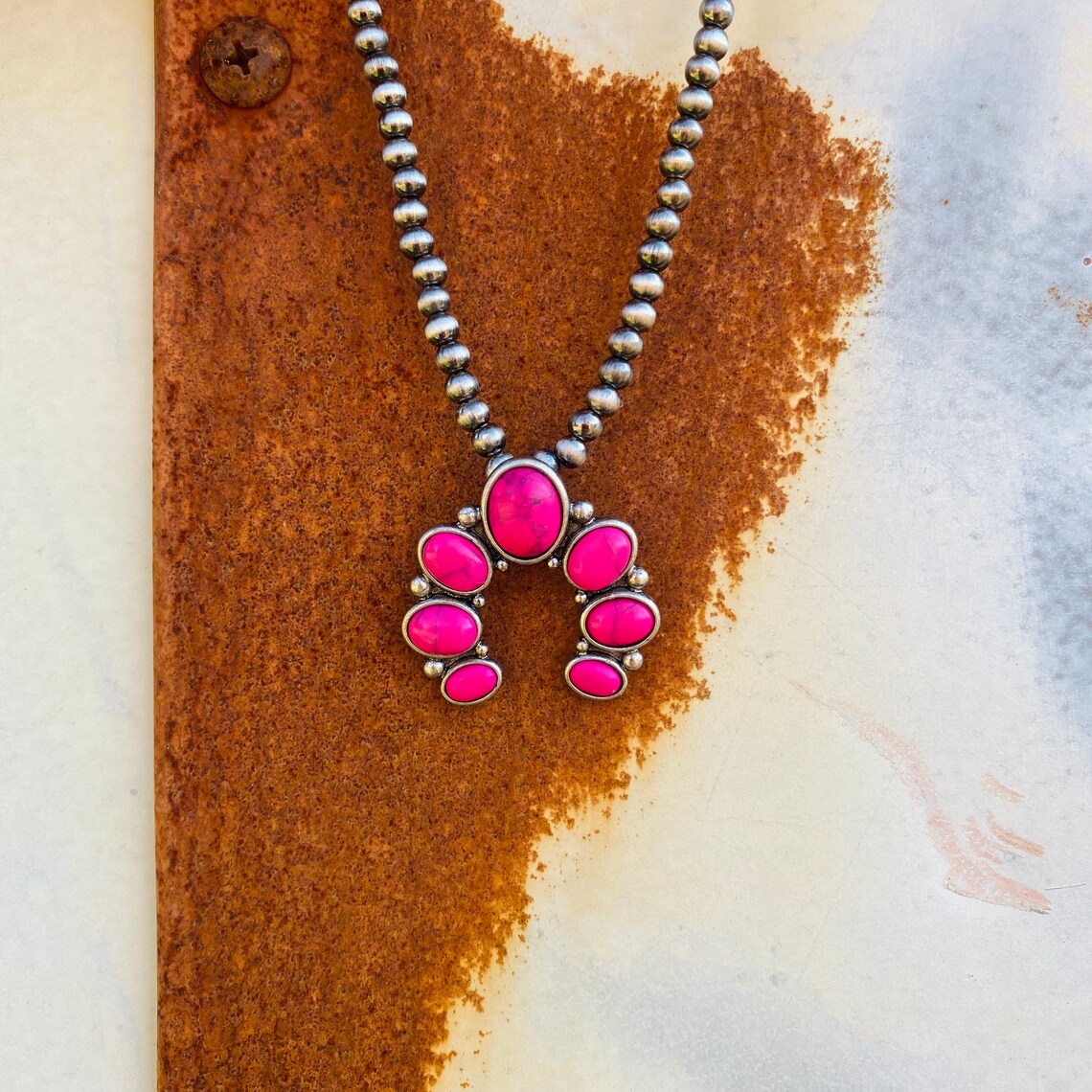 Western Hot Pink Squash Blossom Necklace Etsy