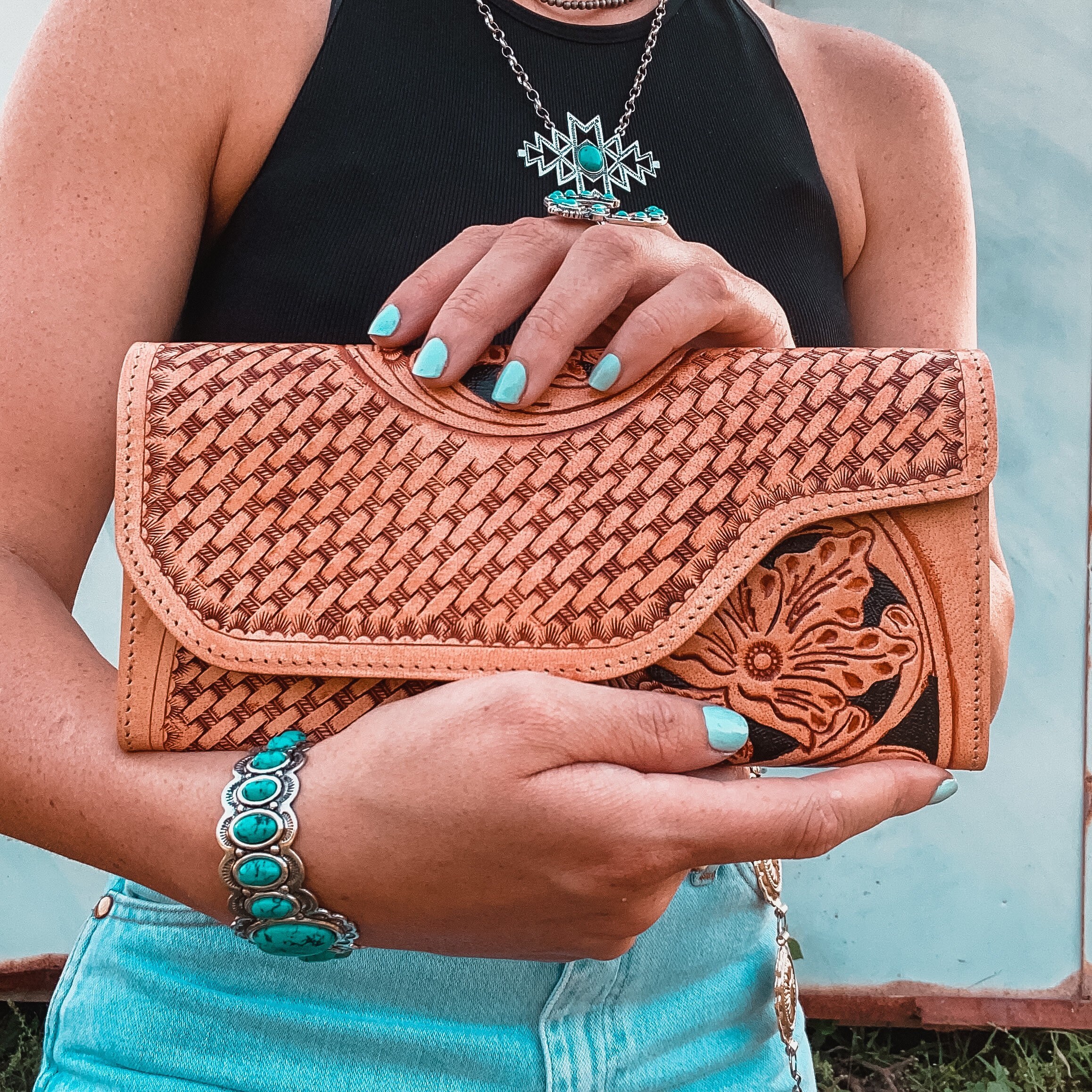 Genuine Leather Western Wallet Etsy