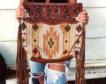 Genuine leather saddle blanket tassel crossbody bag