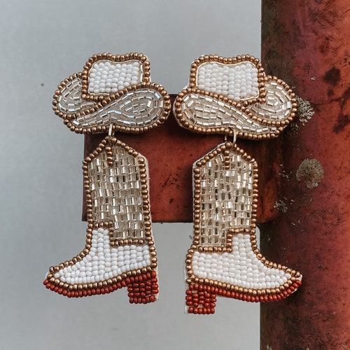 Cowgirl Boots Seed Bead Earrings Cowboy Boot Earrings Etsy