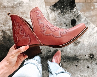 Pink leather western boots