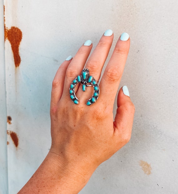 Turquoise squash blossom ring deals