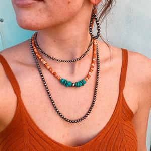Genuine Kingman turquoise, Spiny oyster, and Navajo pearl necklace