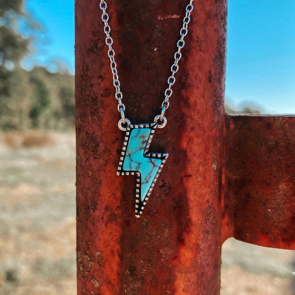 Turquoise lightning bolt necklace