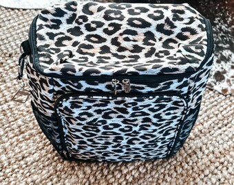 Leopard print insulated backpack cooler