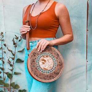 Genuine leather and cowhide canteen crossbody bag