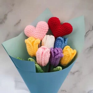 Crochet Tulip, Set of 8, Handmade knitted Flowers, Knitted Tulip, Tulip Bouquet, Crocheted Flowers, Home Decor, Mother Gift,Flowers Gift