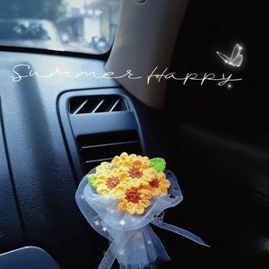 Auto mini Blumenstrauß,Handgefertigter Auto Blumenstrauß,gehäkelter Mini Blumenstrauß,Auto Blumenstrauß,Sonnenblume/Rosen Strauß,Auto dekoration Strauß,Auto Geschenk