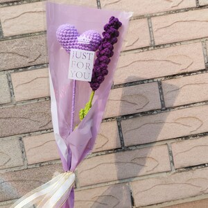 Crochet Heart, Handmade knitted Heart Flowers, Knitted Heart, Heart Bouquet, Crocheted lavender, lavender,Gift