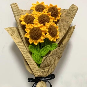 Crochet Sunflowers, Set of 6, Handmade knitted Flowers, Knitted Sunflower, Sunflower Bouquet, Crocheted Flowers, Home Decor,Gift,Sunflower