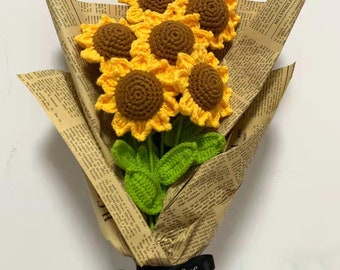 Girasoles de ganchillo, Conjunto de 6, Flores de punto hechas a mano, Girasol de punto, Ramo de girasol, Flores de ganchillo, Decoración del hogar, Regalo, Girasol