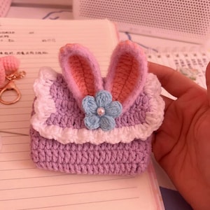 Bolsa de coelho de crochê, mini bolsa de orelhas de coelho de crochê, bolsa de crochê, bolsa de coelho roxo de crochê, bolsa de cartão artesanal, presente artesanal, presente fofo
