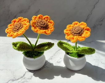 Mini Crochet Sunflower, Sunflower Potted, Handmade knitted Flowers, Flower Home Decor, Gift for friend lover, Valentine's Day gift
