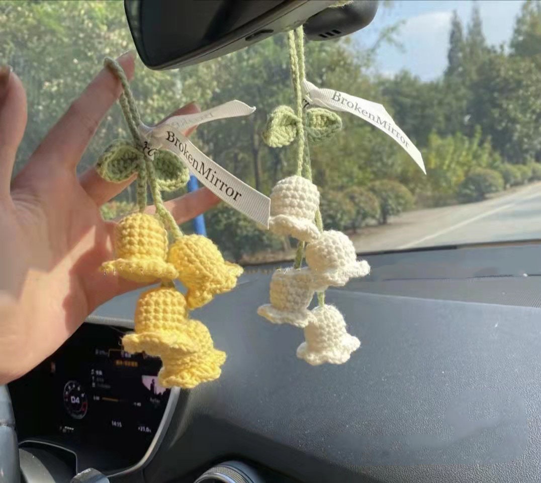 Handmade Crochet Swing Duck Animal Car Mirror Hanging Flower Decor Teens  Interior Rear View Mirror Accessories