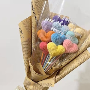 Crochet Colorful Heart, Handmade knitted Heart Flowers, Knitted  Heart, Heart Bouquet, Crocheted Heart flower, Home Decor,gift, Love gift