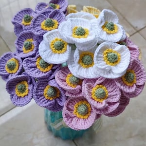 Crochet Poppy, set of 4,Handmade knitted Flowers,Handmade Poppy,Knitted Poppy,Poppy flowers, Crocheted Flowers,Handmade Gift,Home Decor