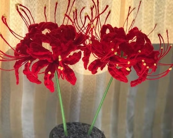 Flor de equinoccio tejida a crochet, flor tejida a mano, flor de lycoris tejida, ramo de flores de lycoris, flores tejidas a crochet, decoración del hogar