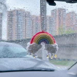 Cute Rainbow Car Mirror Hanging Rainbow Decor Rear View Mirror Accessories, Handmade Rainbow, Crochet Rainbow Gift