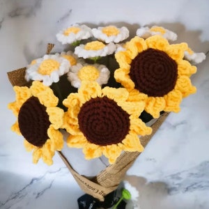 Crochet Flowers, Handmade knitted Flowers, Knitted Sunflower, Sunflower Bouquet, Crocheted Daisy, Home Decor,Gift,Sunflower,Daisy