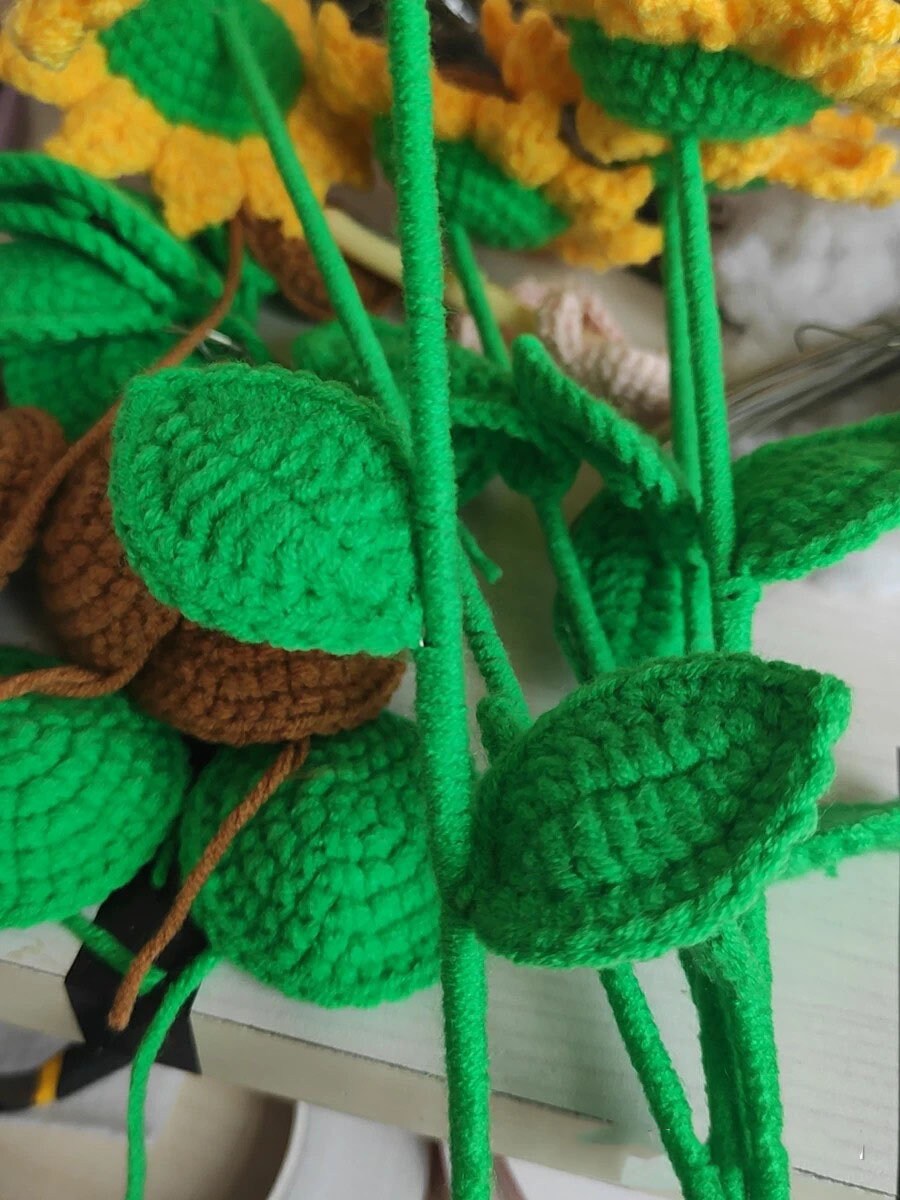 Crochet Sunflowers Set of 4 Handmade Knitted Flowers Etsy