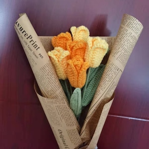 Crochet Tulip, Set of 6, Handmade knitted Flowers, Knitted Tulip, Tulip Bouquet, Crocheted Flowers, Home Decor, Mother Gift,Flowers Gift