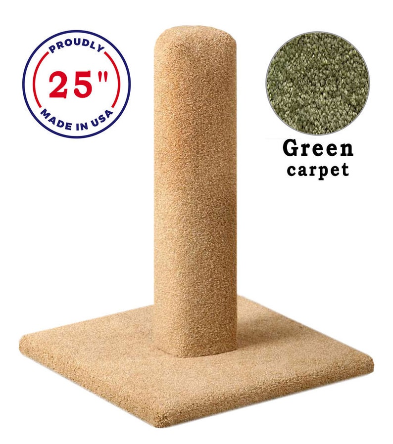 25 Inches Solid Wood Cat Scratching Posts, USA Made, Tan, Gray, Natural and Green Carpet Etsy