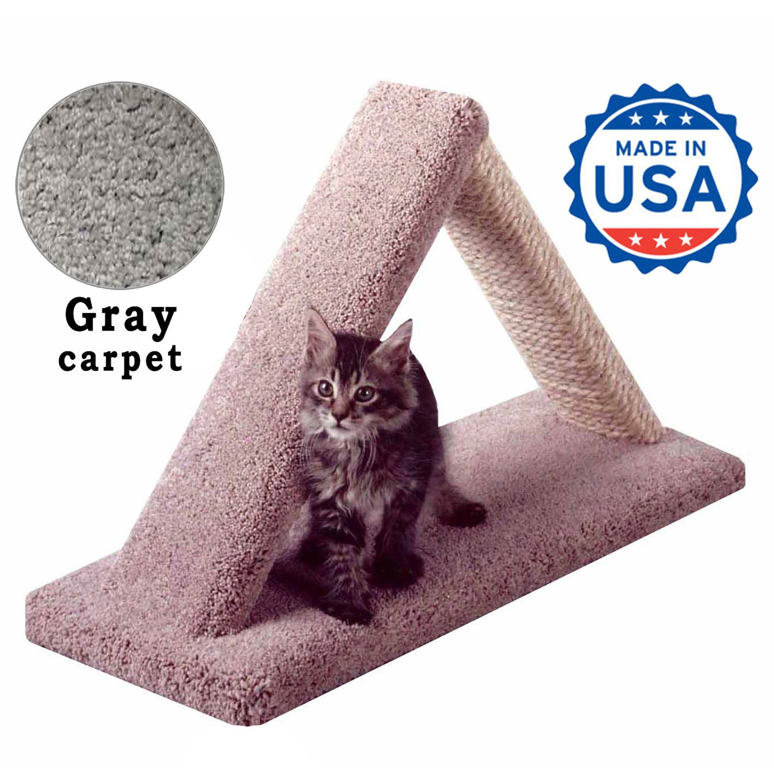 Wooden Incline Cat Scratching Post, Triangle Cat Scratcher With Sisal & Carpet Posts, Made in