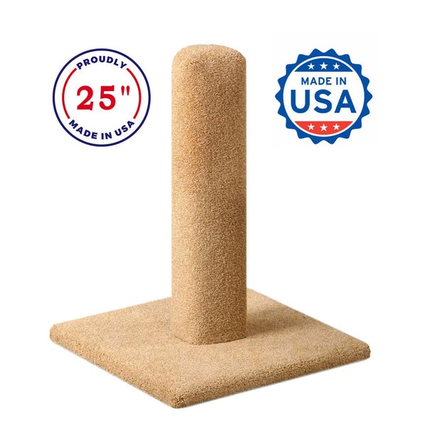 25 inches Solid Wood Cat Scratching Posts, USA Made, Tan, Gray, Natural and Green Carpet