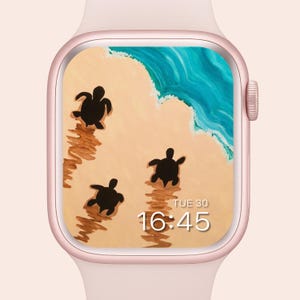 Baby Turtle Apple Watch Wallpaper: Beach Smartwatch Background (Digital Download)