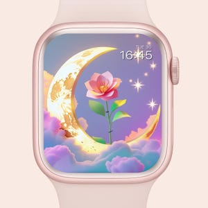 Moon Flower Apple Watch Wallpaper: Pastel Botanical Design (Digital Download