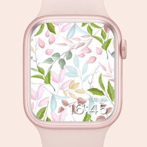 Apple Watch Wallpaper Leafs | Peony Smartwatch Background | botanical Floral  | Summer Cute Watch Screensaver  Download